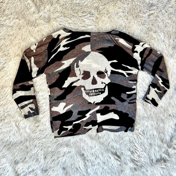 EUC Skull Cashmere Scout Camo Black White Tan Brown 100% Cashmere Sweater Sz XS - Picture 1 of 6